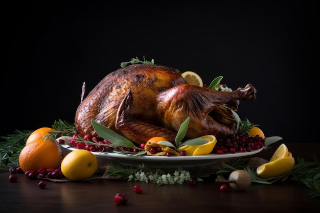 Thanksgiving dinner with turkey Illustration AI GenerativexA