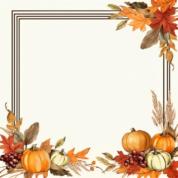 a thanksgiving frame with pumpkins and leaves