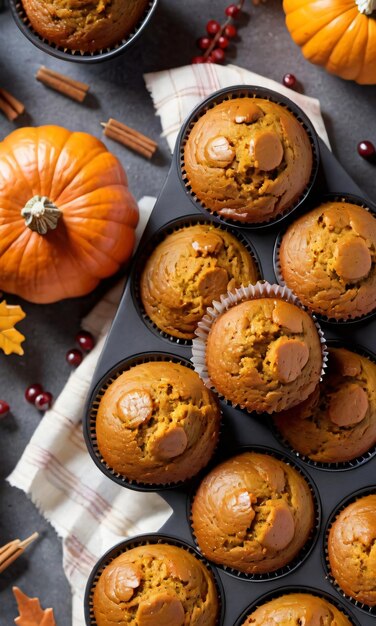 Photo thanksgiving freshly baked pumpkin muffin