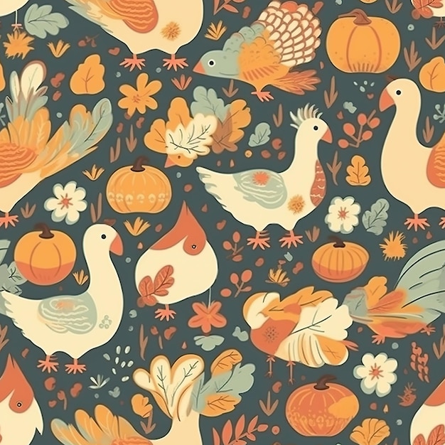 Thanksgiving full color naadloos patroon vlakke illustratie AI gegenereerd