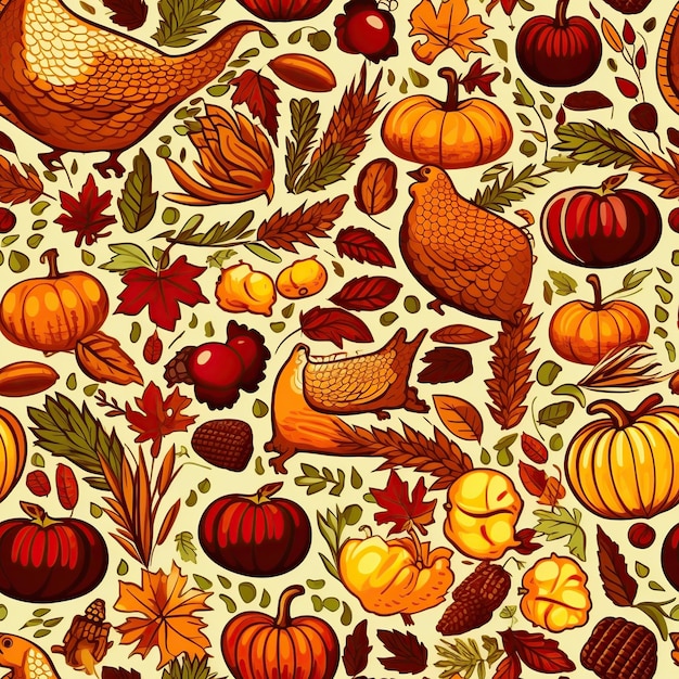 Thanksgiving full color seamless pattern flat illustration AI Generated