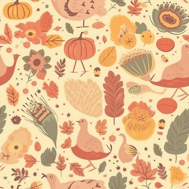 Thanksgiving full color seamless pattern flat illustration AI Generated