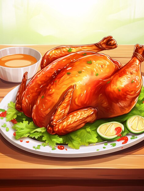 Thanksgiving gourmet dinner turkey delicious dishes illustration