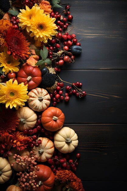 Thanksgiving-groetekaartje met decoratieve rand en houten achtergrond en lege ruimte voor tekst