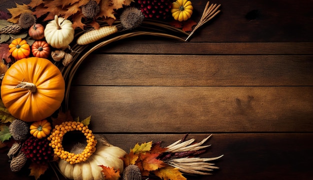 Thanksgiving Holiday houten tafel achtergrond met kopie ruimte voor tekst Generatieve ai