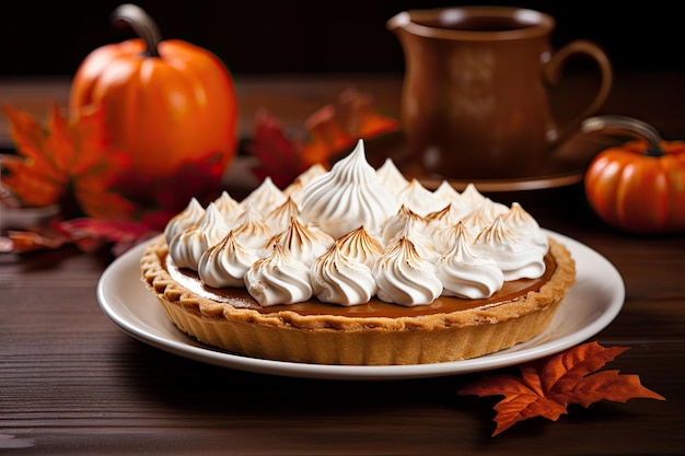 Thanksgiving holiday pumpkin pie with whipped topping