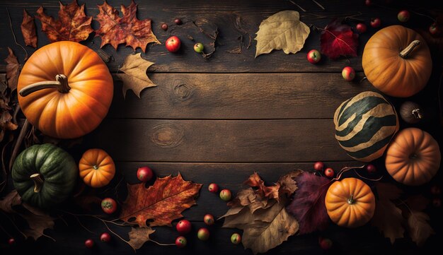 Thanksgiving Holiday wood table background with copy space for text Generative ai