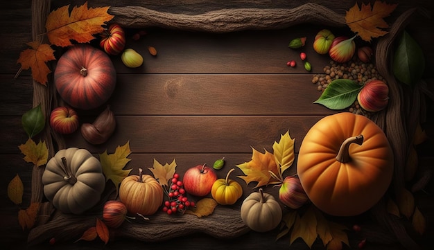 Thanksgiving Holiday wood table background with copy space for text Generative ai