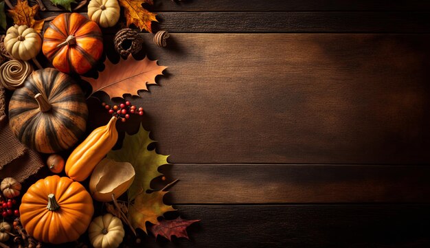 Thanksgiving holiday wood table background with copy space for text generative ai