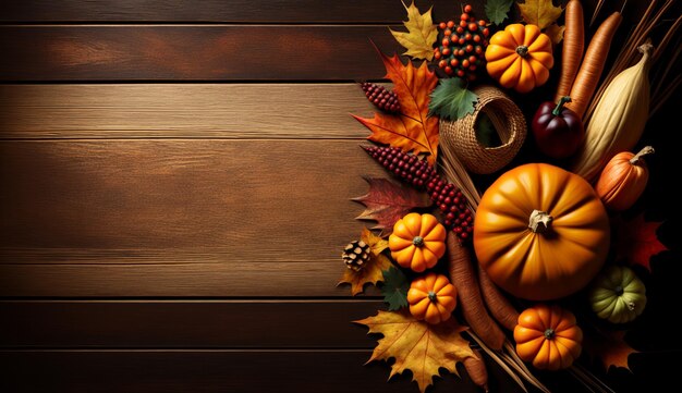 Thanksgiving Holiday wood table background with copy space for text Generative ai