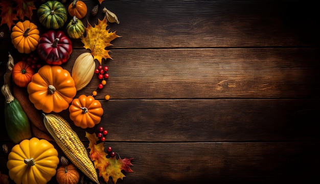 Thanksgiving Holiday wood table background with copy space for text Generative ai