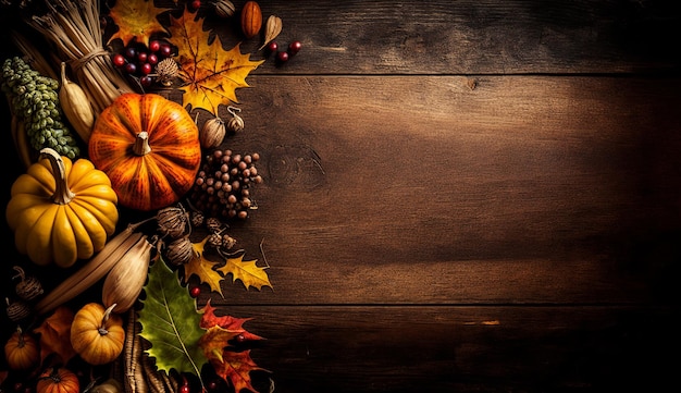 Photo thanksgiving holiday wood table background with copy space for text generative ai