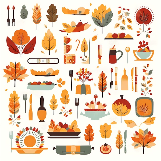 Foto thanksgiving iconen happy thanksgiving thanksgiving iconen bundel cartoon iconen voor thanksgiving day