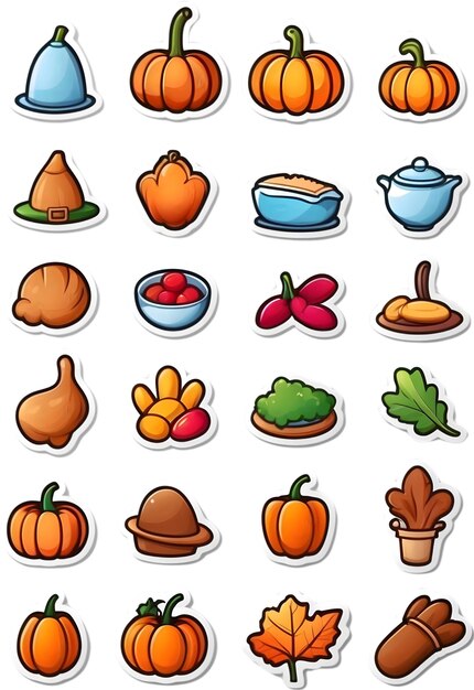 Photo thanksgiving icons harvest symbols autumn season thanksgiving feast turkey dinner pumpkin pie