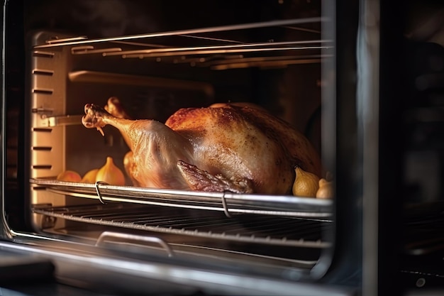 Thanksgiving-kalkoen in de oven voor Thanksgiving-dag of kerstdiner AI generatief