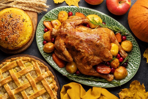 Thanksgiving kalkoen op rustieke tafel