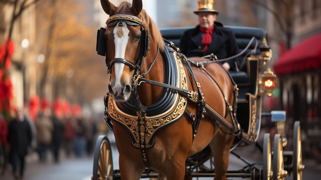 Foto le parate del ringraziamento spesso includono carrozze trainate da cavalli e auto d'epoca