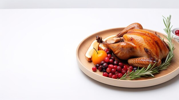 Thanksgiving pepper roasted turkey on tray garnished with red grapes Generative ai