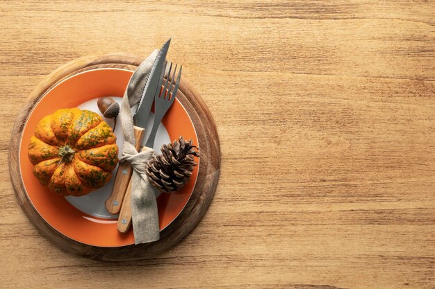 Photo thanksgiving plate with cutlery decorated