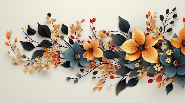 가을 색의 추수감사절 포스트 단풍과 꽃 요소 완벽한 인사말 카드 Generative AI