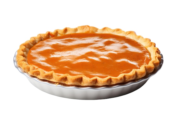 Thanksgiving pumpkin pie isolated on white transparent background top view