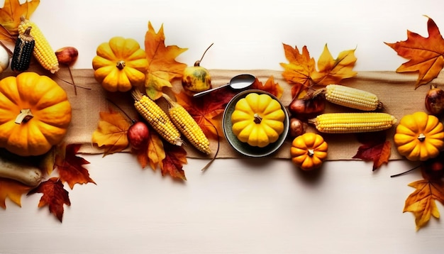 Thanksgiving pumpkins and chrysanthemums over white background