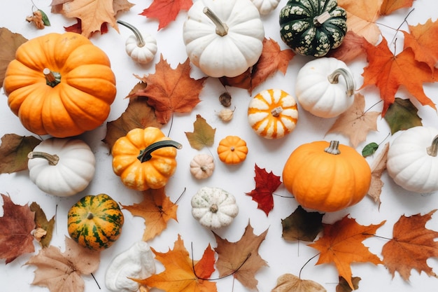 Thanksgiving pumpkins on rustic wooden background autumn harvest festival concept table setting banner