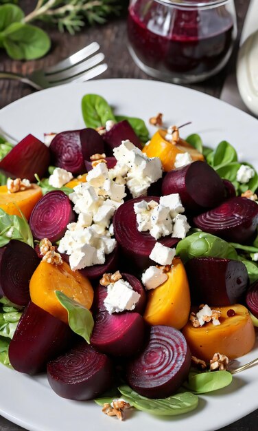 Thanksgiving roasted beet salad with goat chees