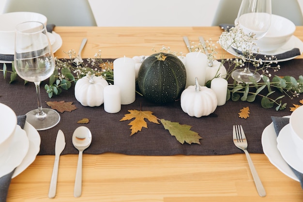 Thanksgiving table setting tableware and decor decoration family holiday Autumn mockup