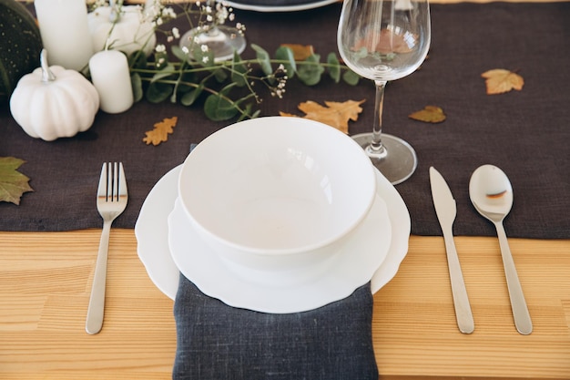 Thanksgiving table setting tableware and decor decoration family holiday Autumn mockup