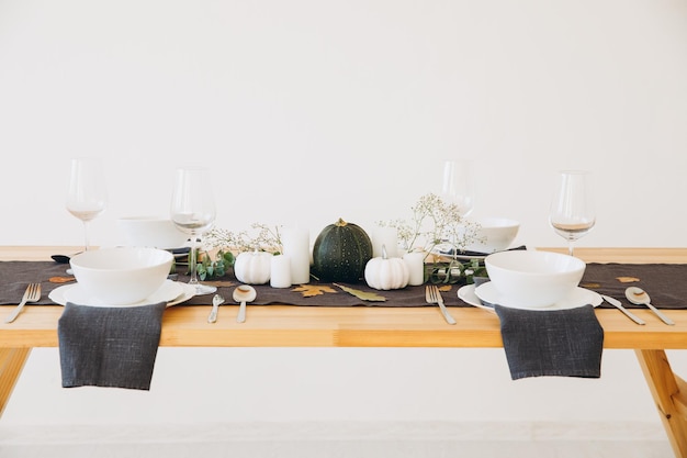 Thanksgiving table setting tableware and decor decoration family holiday Autumn mockup