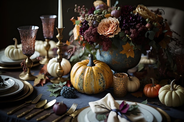 Thanksgiving tablescape met pompoen middelpunt