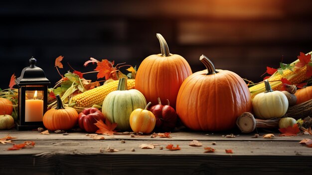 Foto thanksgiving tafel inrichting met herfst decoraties pompoenen glazen en borden feestdagen