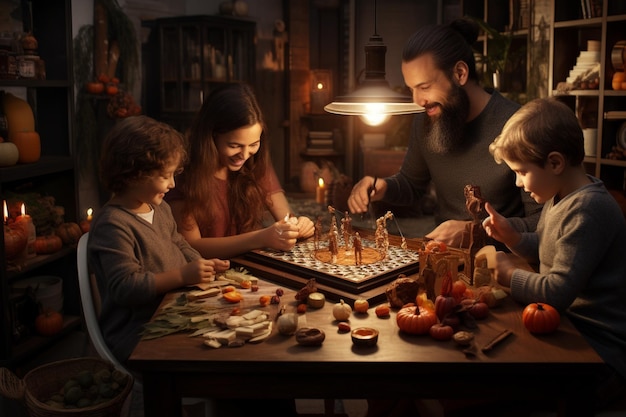 Thanksgiving traditions with a family playing boar 00697 03