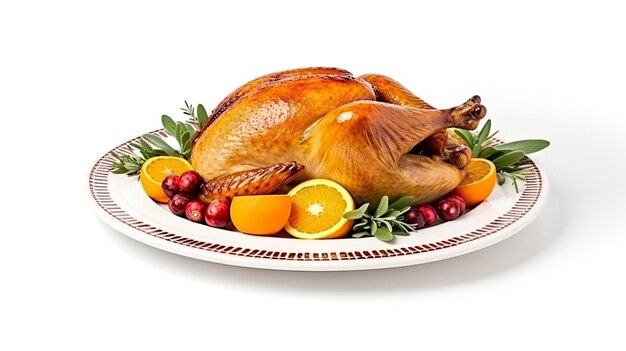 Photo thanksgiving turkey in a plate on white background