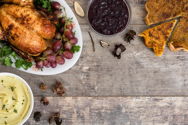 Thanksgiving turkey on rustic wood