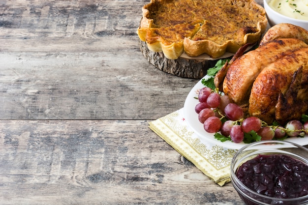 Thanksgiving turkey on rustic wooden. 