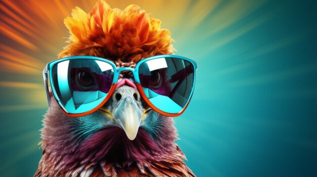 Photo thanksgiving turkey with sunglasses on trendy background