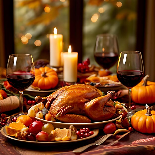 Foto thanksgiving viering traditionele diner inrichting maaltijd concept met happy thanksgiving tekst