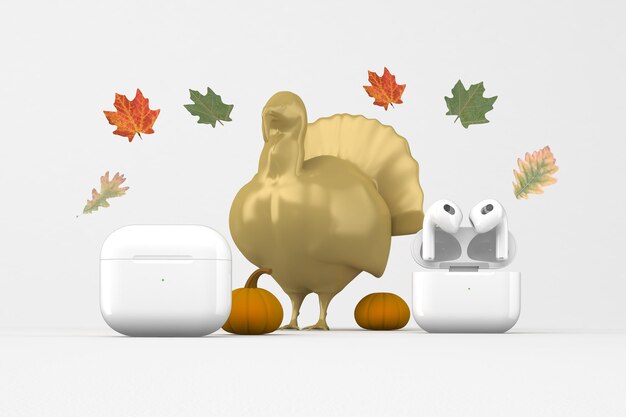 Thanksgiving Wireless Pods Front Side In White Background