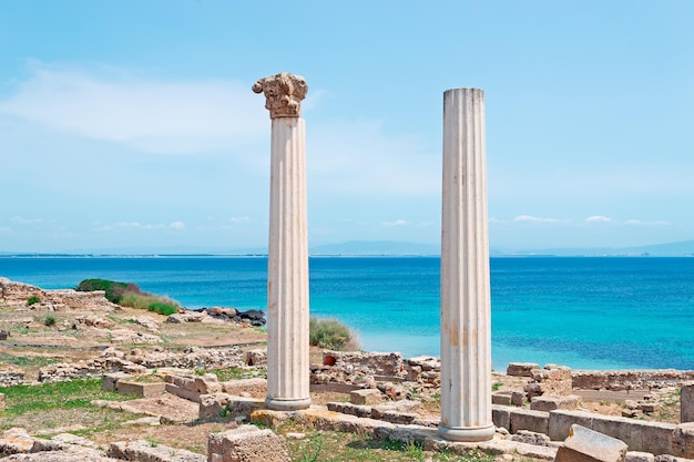 Tharros columns by Sardinia sea