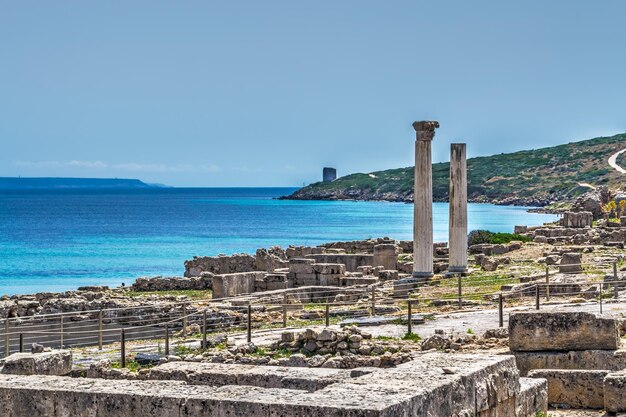 Tharros columns on a clear day Sardinia