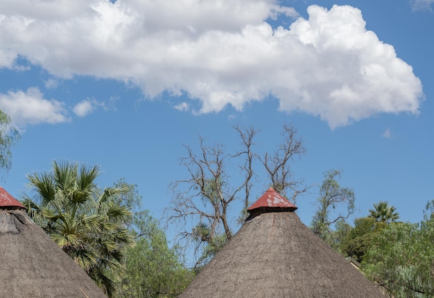 Photo thatched roofs of african rondavel huts in oudtshoorn south africa