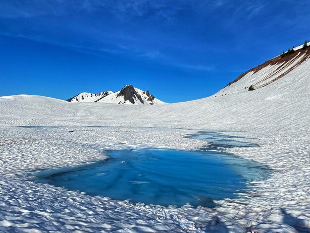 Thawing lake next to oval cone