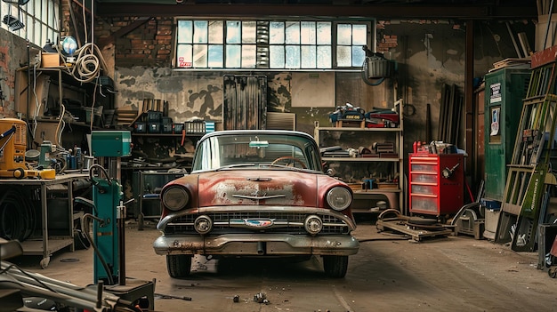 Foto the automobile is in an auto repair shop generative ai