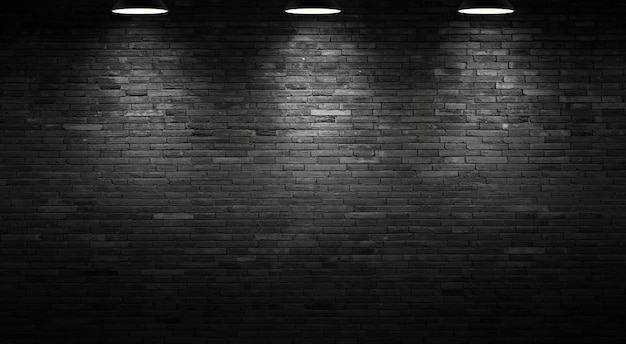 写真 黒レンガの壁の背景とランプの光。