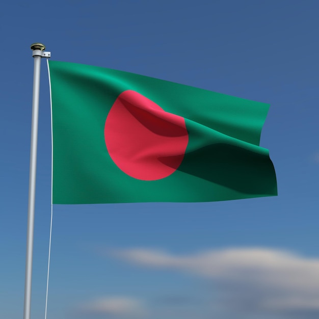 Фото the bangladesh flag is waving in front of a blue sky with blurred clouds in the background