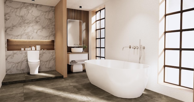 욕실 일본 와비 사비 스타일 3d 렌더링의 욕실과 화장실