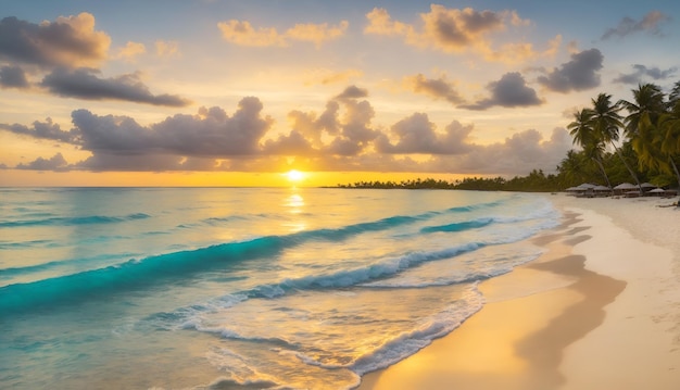 写真 夏の海と日の出空の風景とビーチと夕日の美しさ