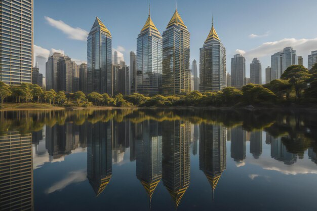 Фото Красота панорамы небоскребов и озера